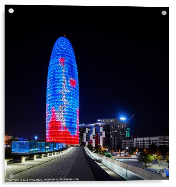 Agbar Tower in Barcelona, Spain at night Acrylic by Luis Pina