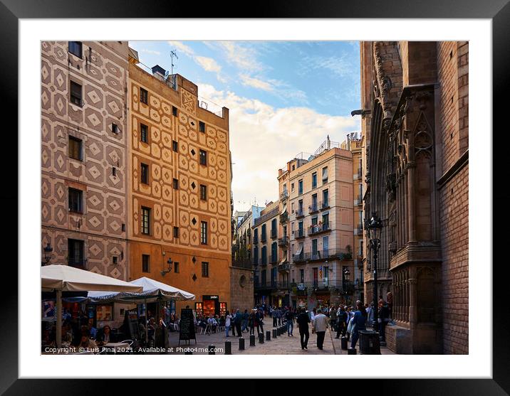 Gothic Quarter area in Barcelona, Spain Framed Mounted Print by Luis Pina