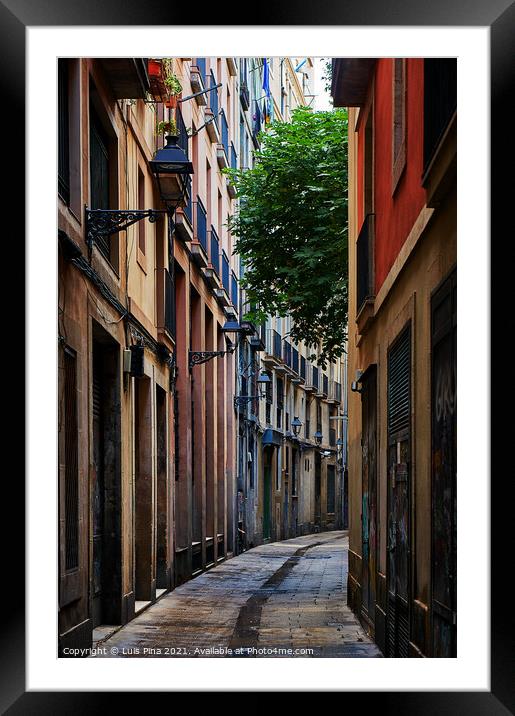 Gothic Quarter area in Barcelona, Spain Framed Mounted Print by Luis Pina