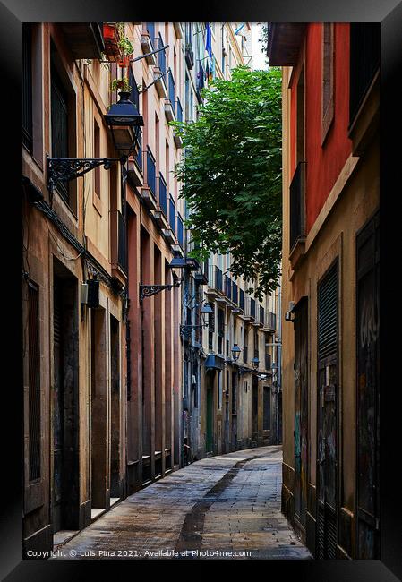 Gothic Quarter area in Barcelona, Spain Framed Print by Luis Pina