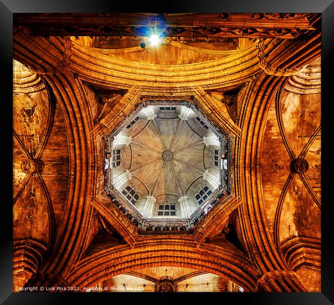 Ceiling of Barcelona Cathedral Framed Print by Luis Pina