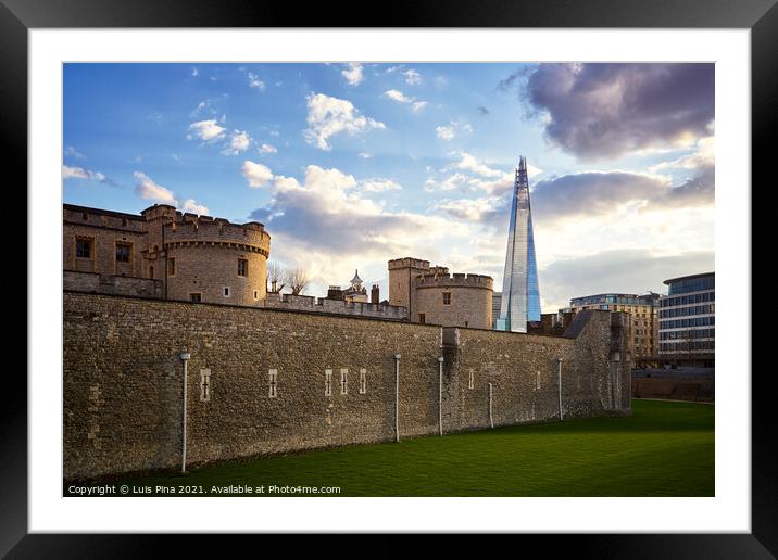 The Shard and the Tower of London at sunset in London, England Framed Mounted Print by Luis Pina