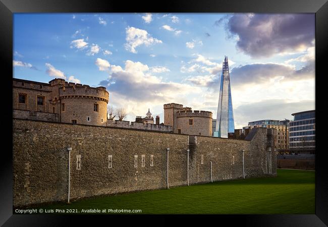 The Shard and the Tower of London at sunset in London, England Framed Print by Luis Pina