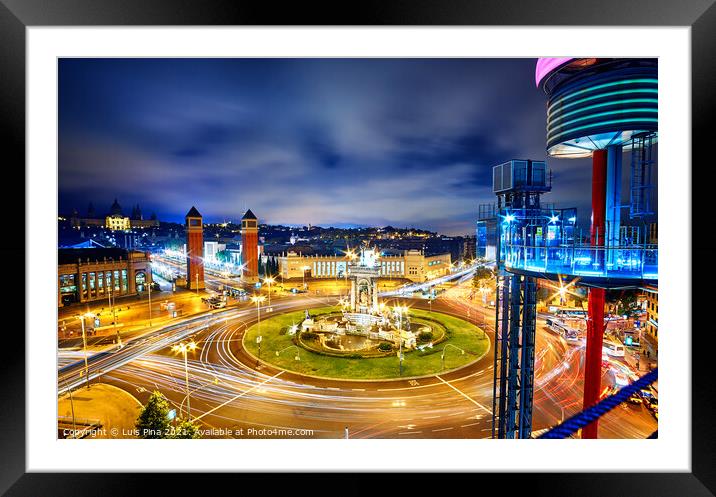 Placa d'Espanya at night in Barcelona, in Spain Framed Mounted Print by Luis Pina
