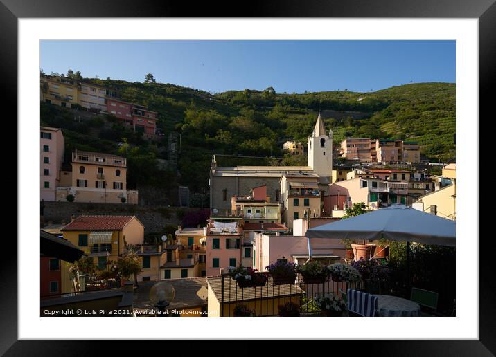 riomaggiore city view, in Italy Framed Mounted Print by Luis Pina