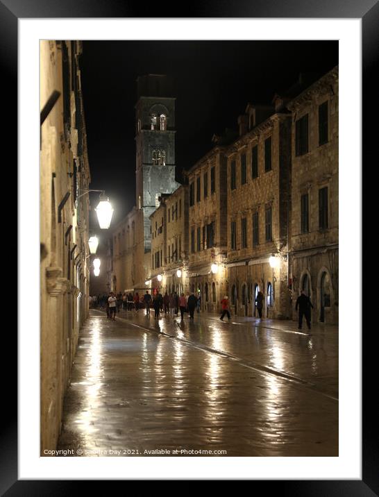 Dubrovnik main Street at night Croatia Framed Mounted Print by Sandra Day