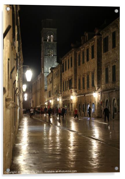 Dubrovnik main Street at night Croatia Acrylic by Sandra Day