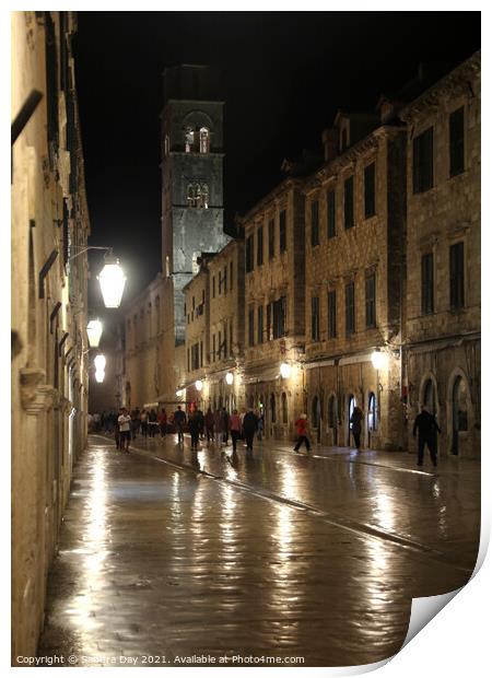 Dubrovnik main Street at night Croatia Print by Sandra Day