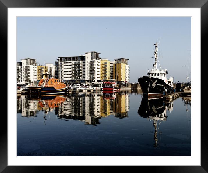 Soverign Harbour reflection Framed Mounted Print by Gareth Parkes