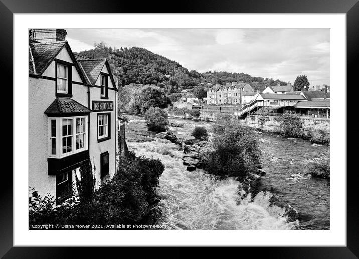 The River Dee Llangollen monochrome Framed Mounted Print by Diana Mower