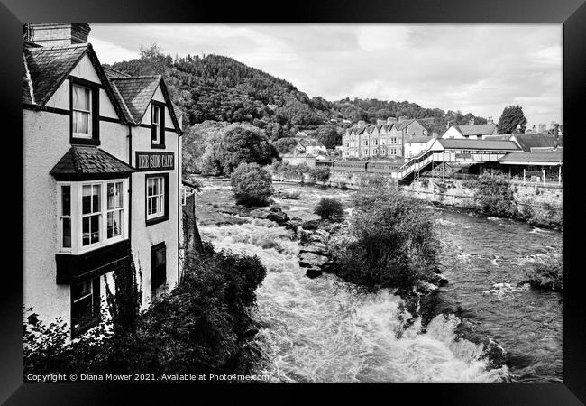 The River Dee Llangollen monochrome Framed Print by Diana Mower