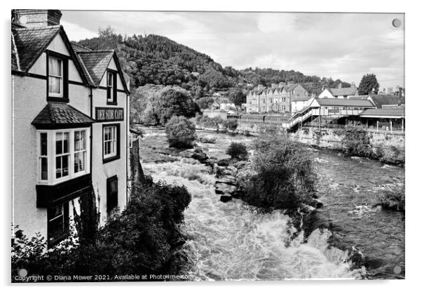 The River Dee Llangollen monochrome Acrylic by Diana Mower