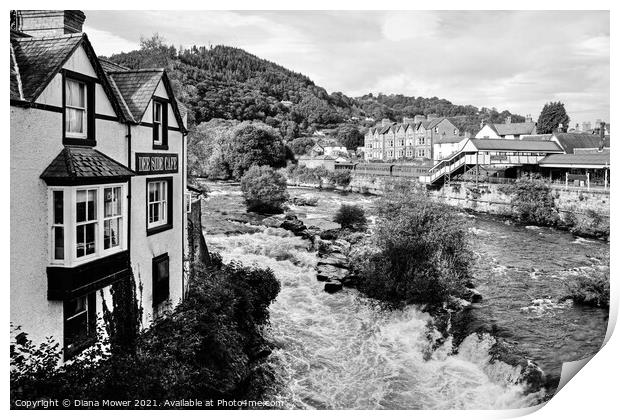The River Dee Llangollen monochrome Print by Diana Mower