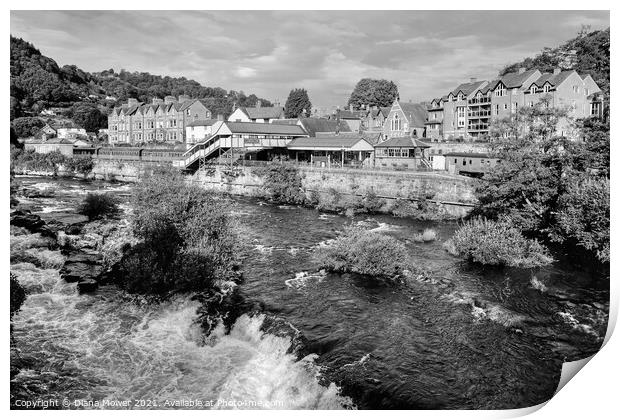 Llangollen River view  monochrome Print by Diana Mower