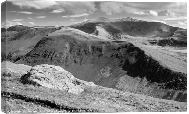 View to Snowdon from Foel Goch Snowdonia Mono Canvas Print by Pearl Bucknall