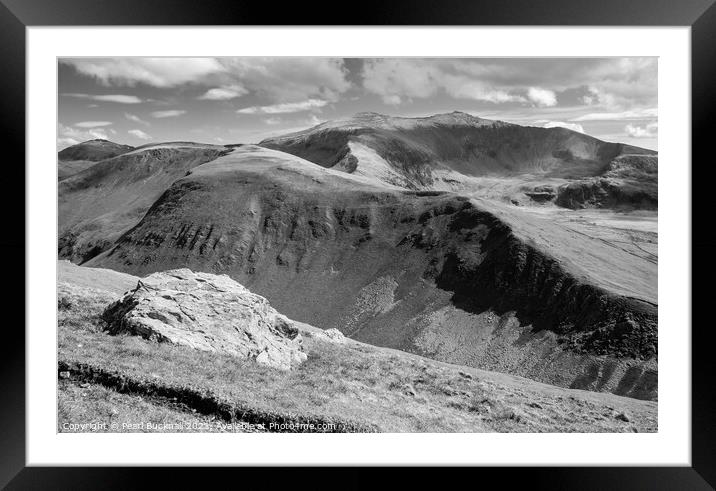 View to Snowdon from Foel Goch Snowdonia Mono Framed Mounted Print by Pearl Bucknall