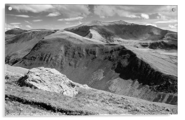 View to Snowdon from Foel Goch Snowdonia Mono Acrylic by Pearl Bucknall