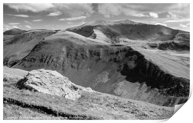 View to Snowdon from Foel Goch Snowdonia Mono Print by Pearl Bucknall