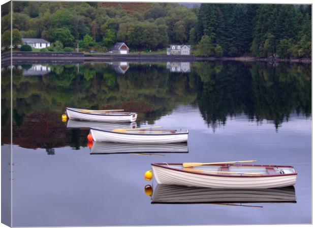 Three rowing boats on Loch Katrine Canvas Print by Christopher Stores