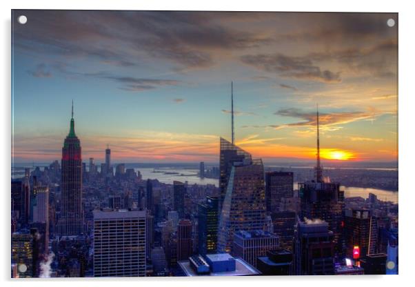 Sunset over New York Acrylic by Christopher Stores