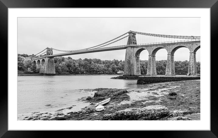 Menai Bridge in black and white Framed Mounted Print by Jason Wells