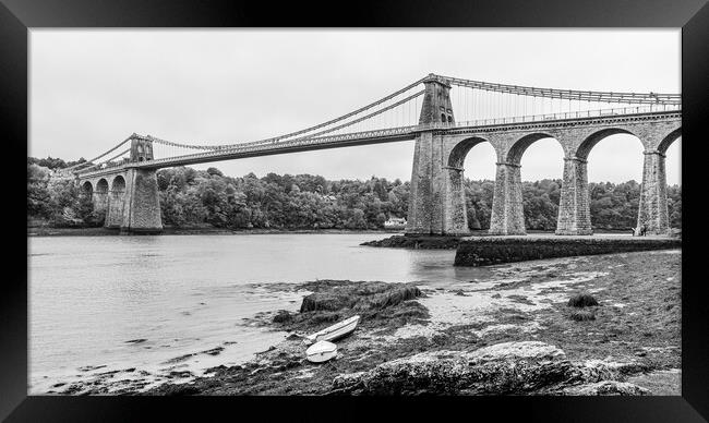 Menai Bridge in black and white Framed Print by Jason Wells