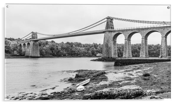 Menai Bridge in black and white Acrylic by Jason Wells