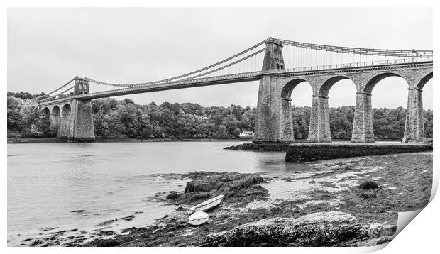 Menai Bridge in black and white Print by Jason Wells