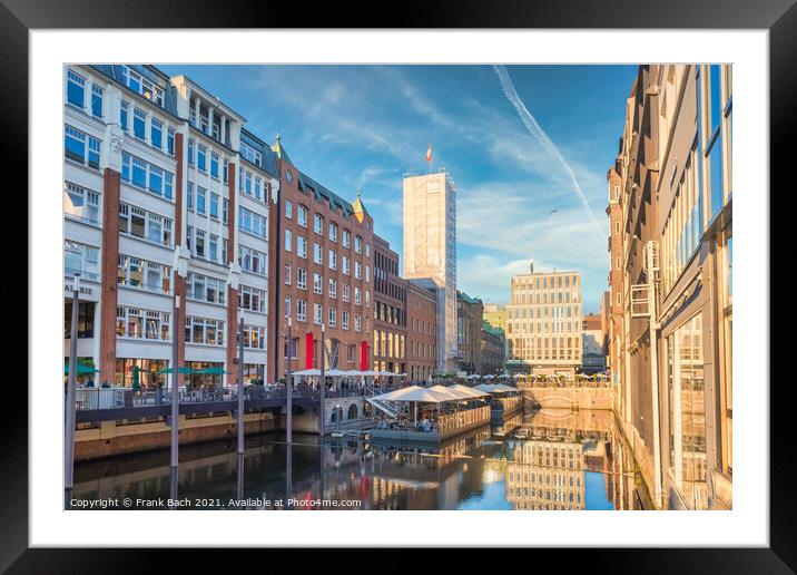 Canals and shops in Speicherstadt Hamburg, Germany Framed Mounted Print by Frank Bach