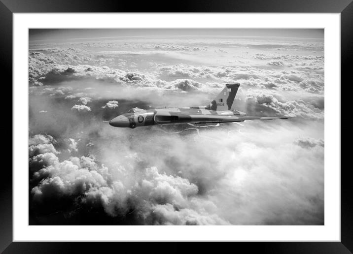Vulcan In Flight Black and White Framed Mounted Print by J Biggadike