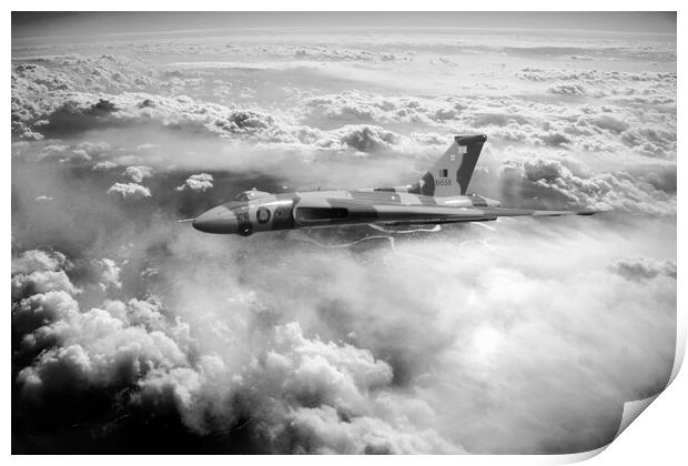Vulcan In Flight Black and White Print by J Biggadike