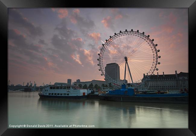 London Eye Sunrise Framed Print by Donald Davis