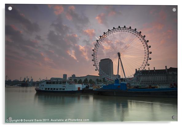 London Eye Sunrise Acrylic by Donald Davis