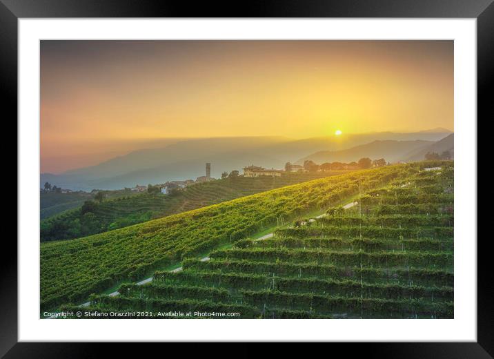 Prosecco Hills, vineyards and San Pietro di Barbozza village. Framed Mounted Print by Stefano Orazzini