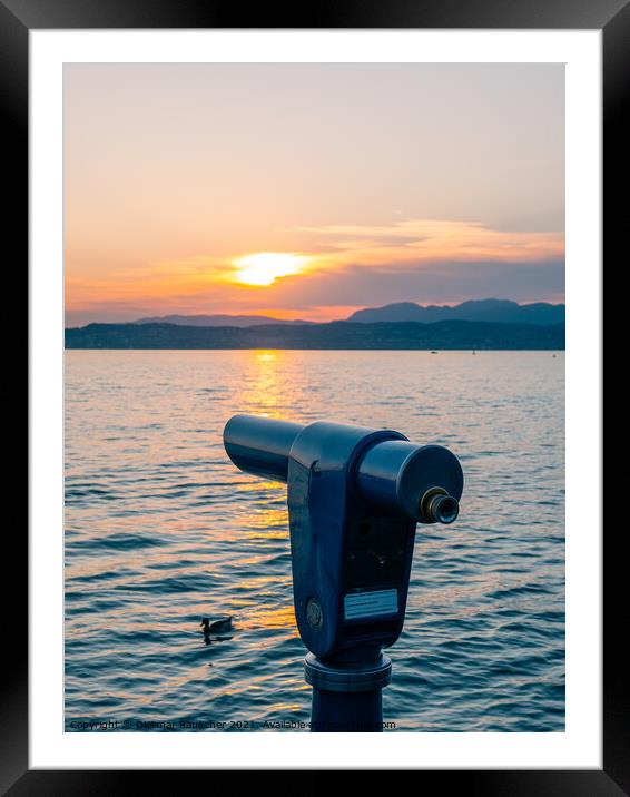 Lak Garda Sunset with Telescope in Sirmione Framed Mounted Print by Dietmar Rauscher