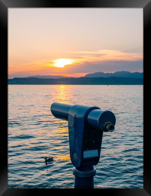 Lak Garda Sunset with Telescope in Sirmione Framed Print by Dietmar Rauscher