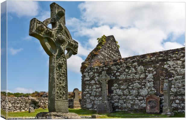 Kildalton Church Ruin and Celtic Cross Islay   Canvas Print by Barbara Jones