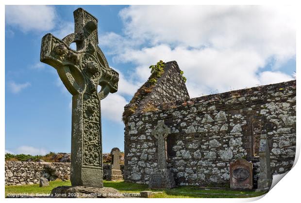 Kildalton Church Ruin and Celtic Cross Islay   Print by Barbara Jones