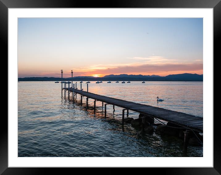 Lake Garda Jetty at Sunset Framed Mounted Print by Dietmar Rauscher