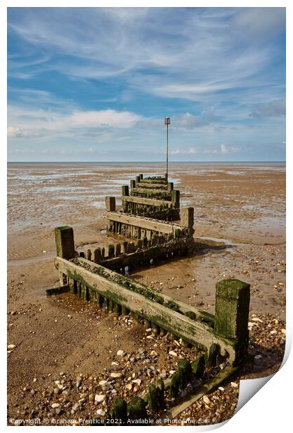 Hunstanton Beach Groynes at Low Tide Print by Graham Prentice