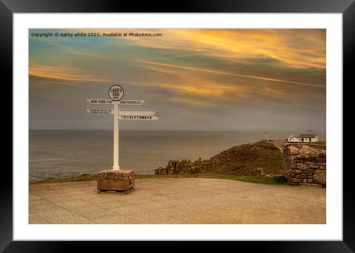  The Iconic Signpost lands end Cornwall at sunset Framed Mounted Print by kathy white