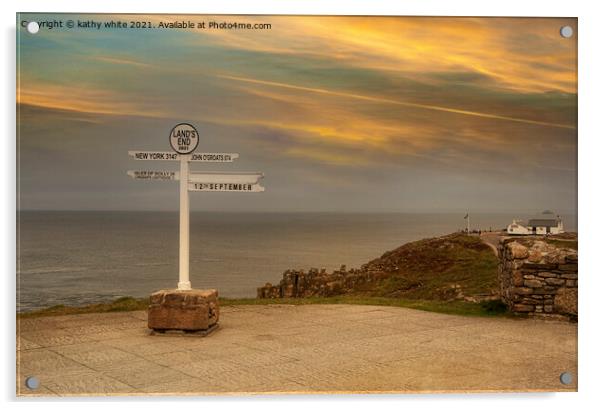  The Iconic Signpost lands end Cornwall at sunset Acrylic by kathy white
