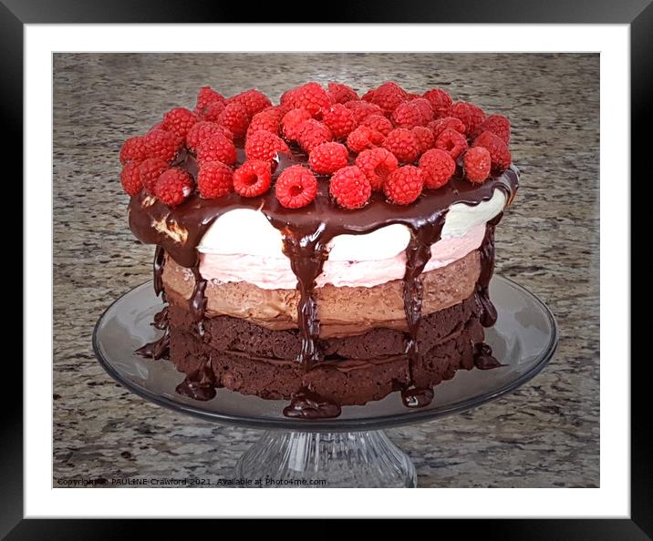 Cake Raspberry Chocolate Strawberry Vanilla Cakes Dessert Framed Mounted Print by PAULINE Crawford