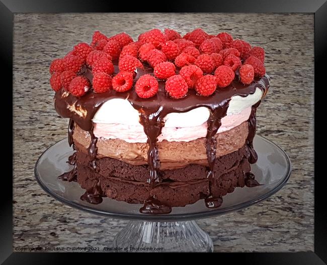 Cake Raspberry Chocolate Strawberry Vanilla Cakes Dessert Framed Print by PAULINE Crawford