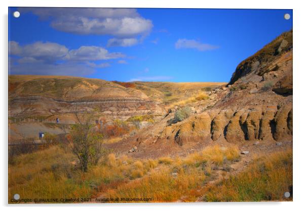 Hoodoos Desert Hills Drumheller Alberta Canada Acrylic by PAULINE Crawford