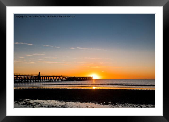North Sea sunrise at the mouth of the River Blyth Framed Mounted Print by Jim Jones