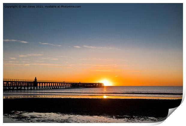 North Sea sunrise at the mouth of the River Blyth Print by Jim Jones