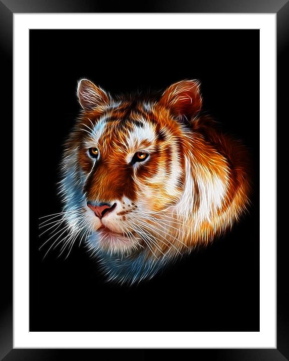 Zeus, Tiger Fractal Art Framed Mounted Print by Julie Hoddinott
