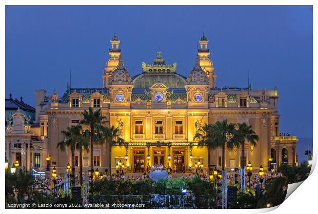 Monte Carlo Casino at night - Monaco Print by Laszlo Konya