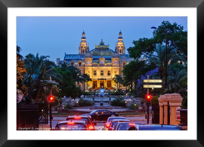Monte Carlo Casino at night - Monaco Framed Mounted Print by Laszlo Konya
